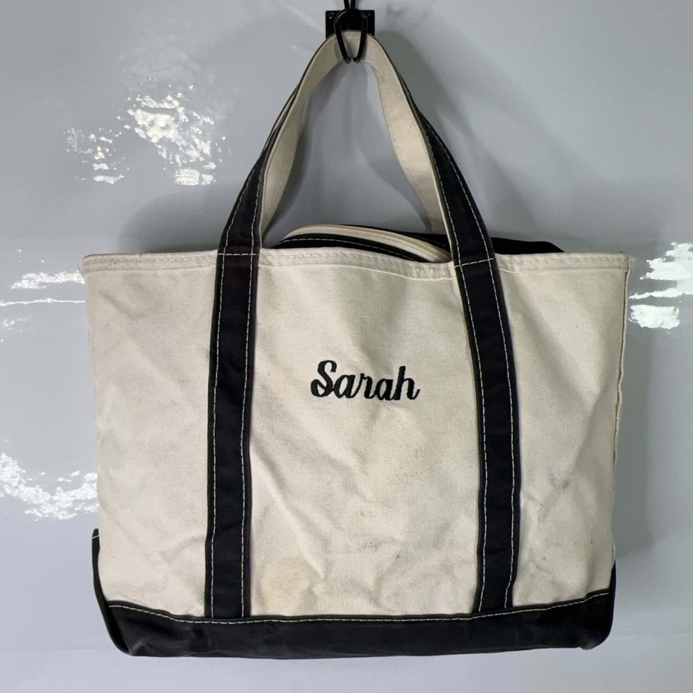 Vintage L.L.Bean Boat and Tote Large Black Zip Top Canvas USA Made Preppy